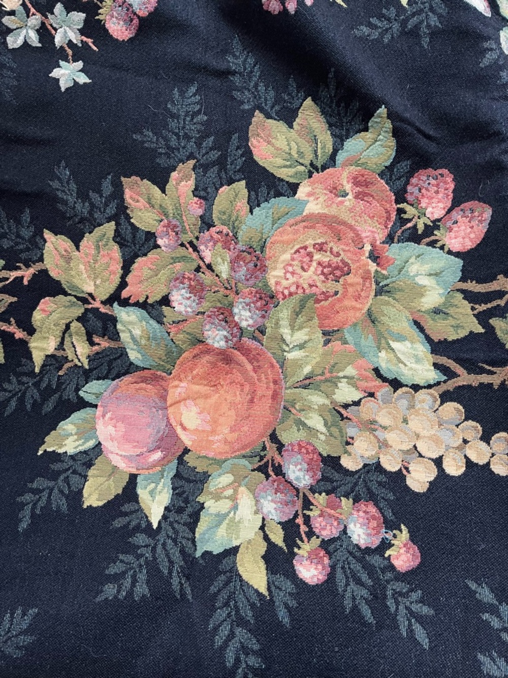 Kravet heavy tapestry upholstery fabric w/ fruit on black background 90 X 140 cm